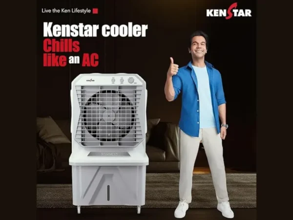 Alternate front look of Kenstar Aeroglide 135L air coolers Kenstar showing cooling louvers – Katyal Home Appliances